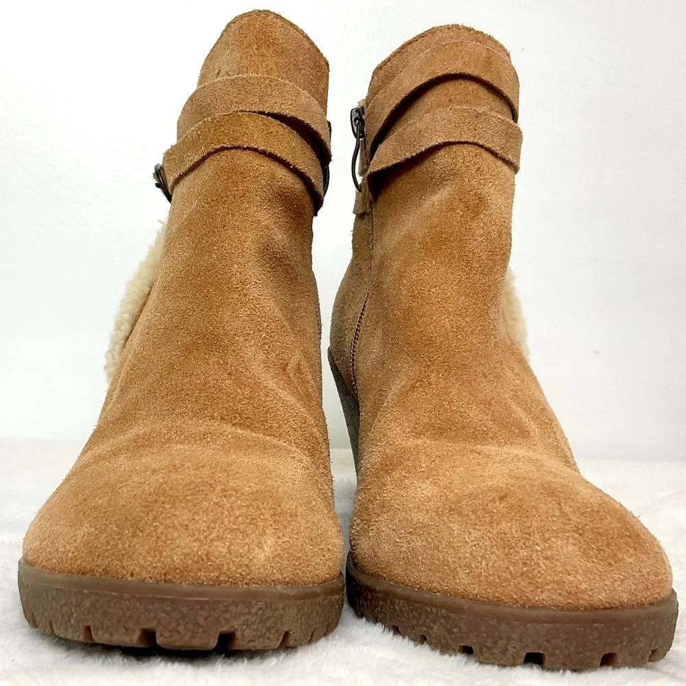 BJORNDAL AMY Fur Lined Brown Zip Up Ankle Wedge Suede Winter Booties Size 9 - Picture 13 of 16
